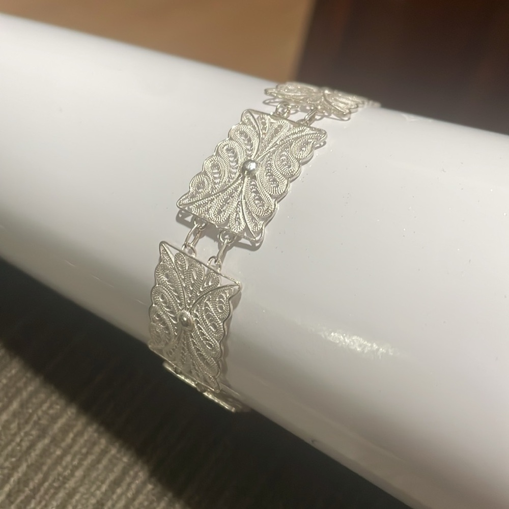 .925 Sterling FILIGREE BRACELET real solid Silver Fine Jewelry Vintage 1970’s - Picture 7 of 11
